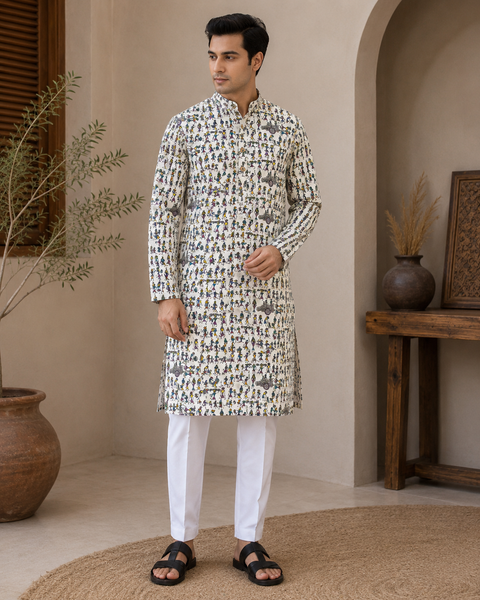 Pure cotton based Men’s Printed kurti (sizes mentioned in inches ,not according to the label on Kurti)size 44 kurti- Length 40 inches and size 46-length 42 inches ) Kurti only. Pants not included.