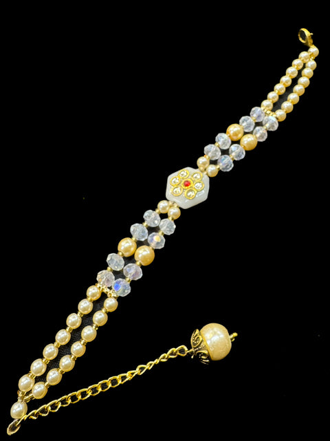 Pearls beaded Beautiful Stone Work Rakhi Bracelet style