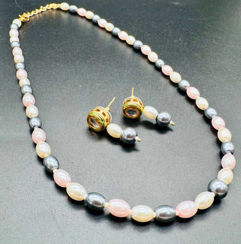 Beautiful pearls with stone beaded necklace with small studs