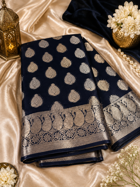 Very Soft Pure georgette chiffon based Beautiful zari work Banarasi look Saree(Blouse Shown Is For Reference Only. The Blouse Piece Is Included With The Saree As Unstitched Fabric)(slight variation in color and design is possible )
