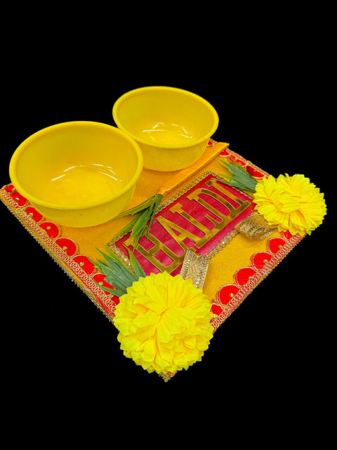 Decorated Haldi Platter | Pate with Bowl for Haldi Ceremony for Wedding Bride and Groom