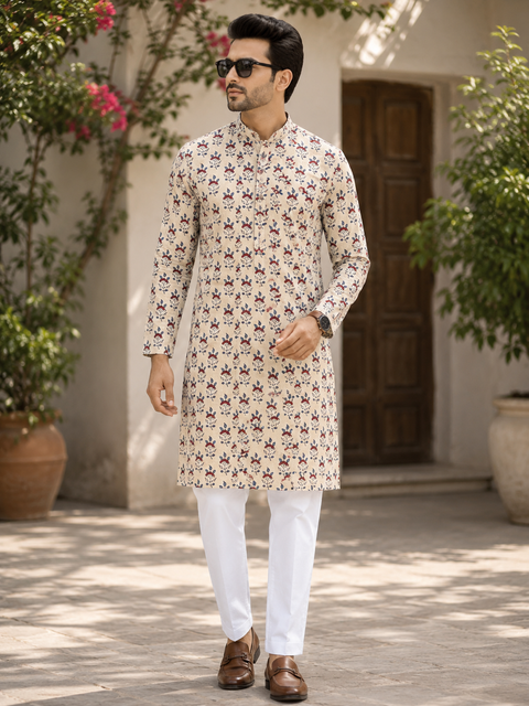 Pure cotton based Men’s Printed kurti (sizes mentioned in inches ,not according to the label on Kurti)size 44kurti- Length 40 inches and size 46-length 42 inches ) Kurti only. Pants not included.
