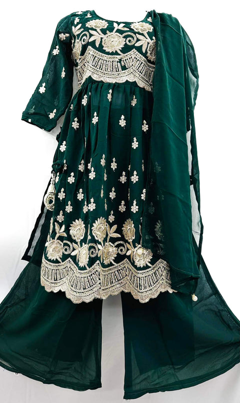 Nayra Cut Georgette based sequinned with Embroidery work with lace border work suit for Kids