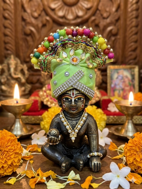 Heavy Pagdi for Laddu Gopal | Mukut for Ladoo Gopal Bal Gopal Kanha Ji Thakur Ji (Size 2)(only Mukut ) price per mukut (slight variance in color and design is possible)