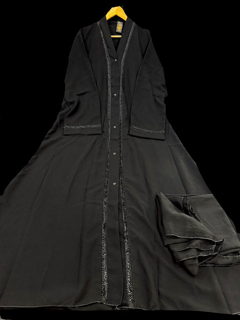 Beautiful and very Soft georgette based handwork Abaya (Chest 48-50 inches and length approximately 56 inches)with Hijaab (scarf)