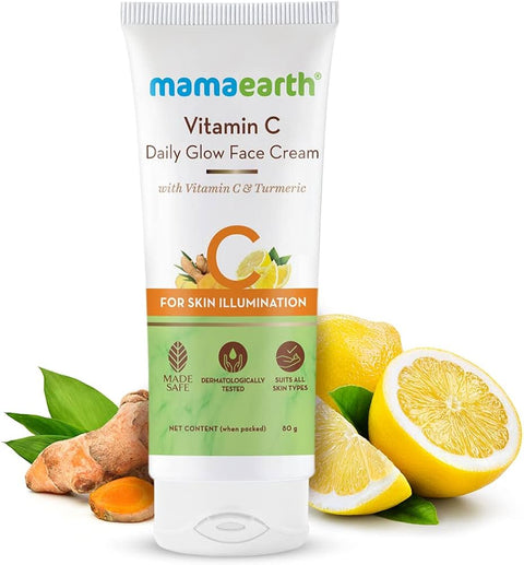 Mamaearth Vitamin C Daily Glow Face Cream | for Skin Illumination with Turmeric | Lightweight & Hydrating Formula | for All Skin Types(80g)