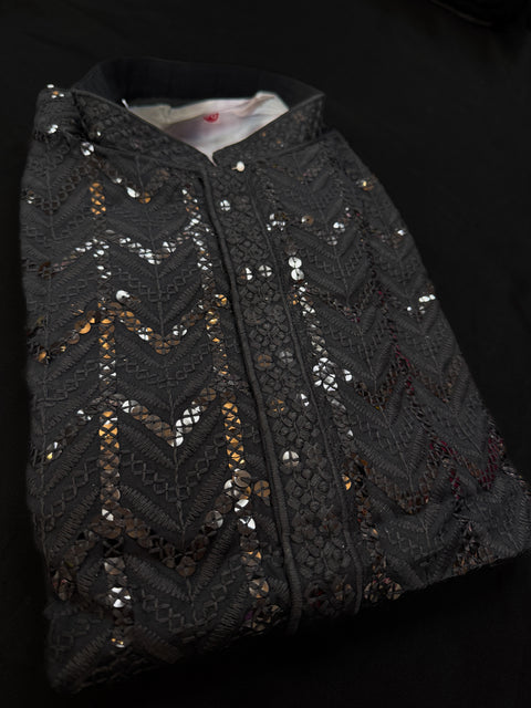 Pure Rayon Based Beautiful heavy Embroidery Work At Front And Back With Sequins Work Designer Kurta & White Pants