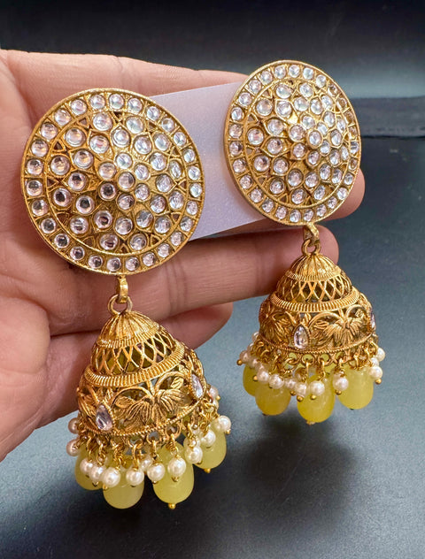 Kundan Stone With Pearls Work Beautiful Jhumka