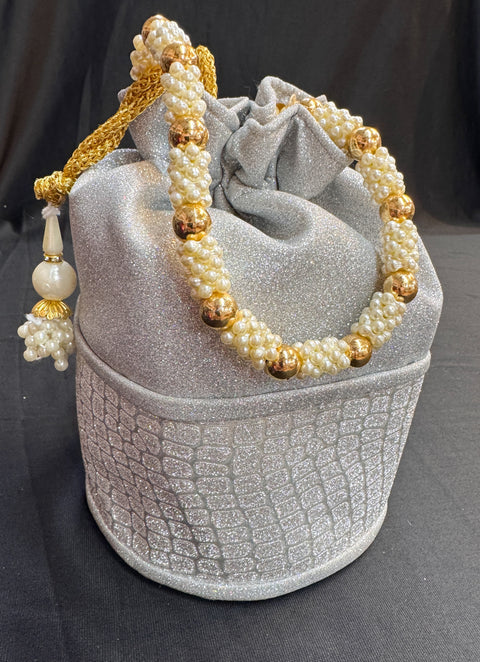 Shiny & pearls work hand bag /potli bag