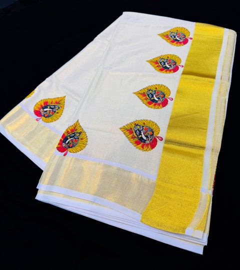 KERALA Gold Tissue SAREE WITH BEAUTIFUL PRINT