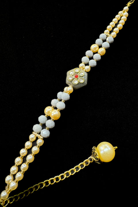 Pearls beaded Beautiful Stone Work Rakhi Bracelet style
