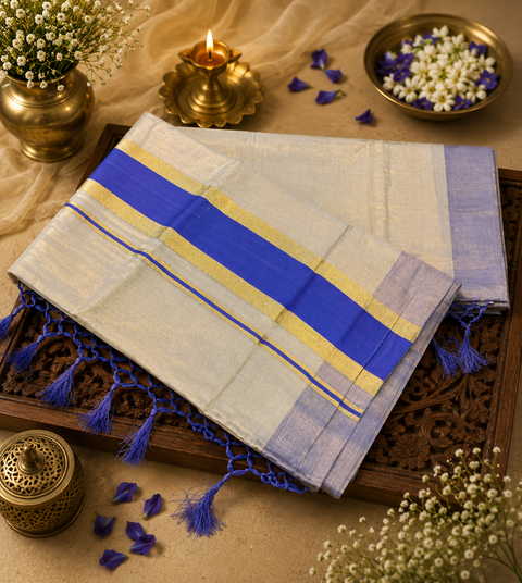 KERALA GOLD TISSUE WITH GOLD ZARI BORDER BEAUTIFUL SAREE (slight variation in color & design is possible)