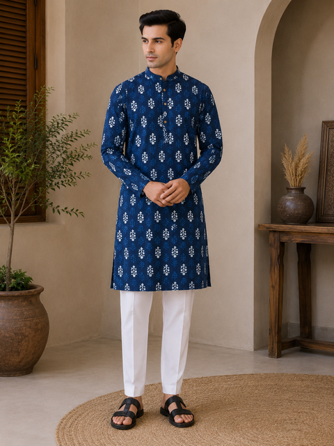 Pure cotton based Men’s Printed kurti (sizes mentioned in inches ,not according to the label on Kurti)size 44 kurti- Length 40 inches and size 46-length 42 inches ) Kurti only. Pants not included.