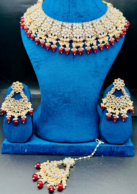 Kundan studded & pearls work designer heavy work Necklace set with beautiful Earrings & Tikka