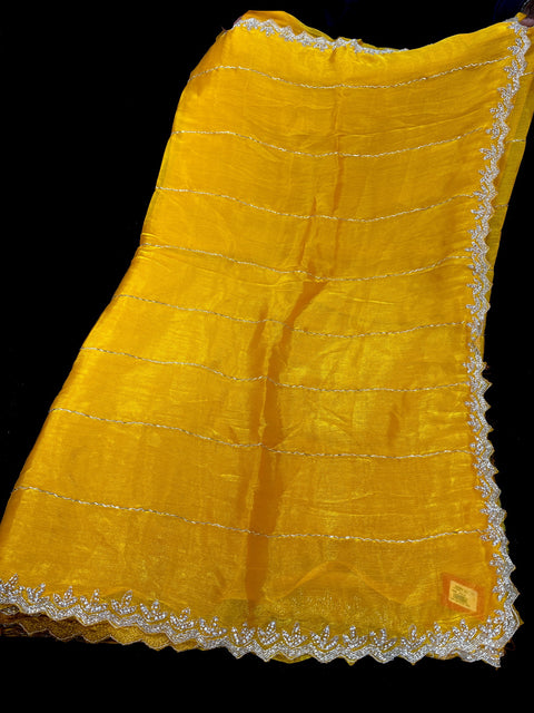 Jimmy Choo base fabric With Beautiful handwork all over on Saree and border