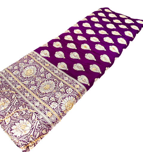 Beautifully designed Banarasi Silk Saree with heavy Handwork with stones & Zari
