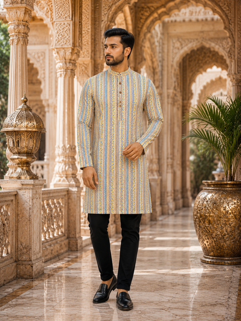 Pure cotton based Men’s Printed kurti (sizes mentioned in inches ,not according to the label on Kurti)size 46 kurti- Length 40 inches and size 48 -length 42 inches ) Kurti only. Pants not included.