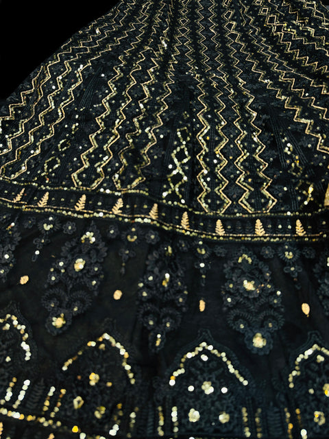 Netting Based Lakhnavi Embroidery Work With Sequins Work All Over Lehnga And Crop Top Designer Blouse And Georgette Sequined Dupatta