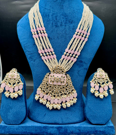 Pearls work with kundan stone & Meenakari work beautiful Rani haar /long necklace set with beautiful Earrings