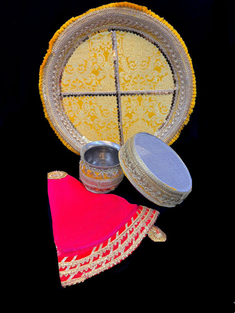 Decorated Karwachauth Thali Set (Thali, Channi, Lota(Kalash) Chunri )