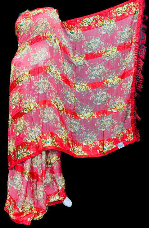 Pure Georgette based with netting design in floral print soft saree with stone work