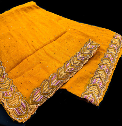 Pure and very soft Jimmy Choo based stones and embroidery work border saree with embroidery work