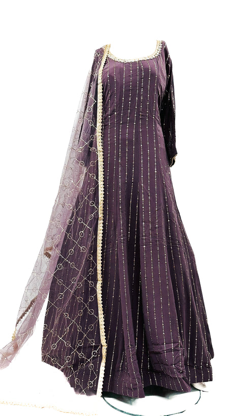 Georgette Based Mukaish Work Gown with netting based Sequinned work Dupatta