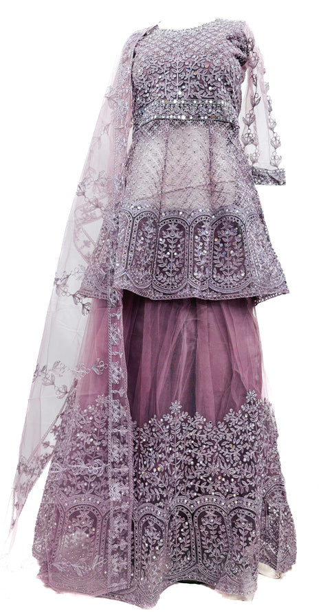 Netting Based Beautiful Jerkan & Embroidery Work Kameez & Lehnga