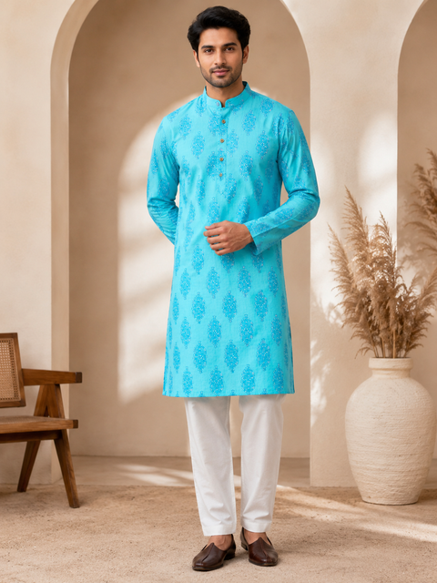 Pure cotton based Men’s Printed kurti (sizes mentioned in inches ,not according to the label on Kurti)size 44 kurti- Length 40 inches and size 46-length 42 inches ) Kurti only. Pants not included.