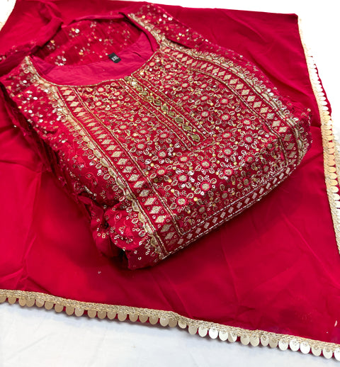 Georgette based embroidery with sequined work designer flared kameez /gown with tights and georgette  based embroidery work dupatta