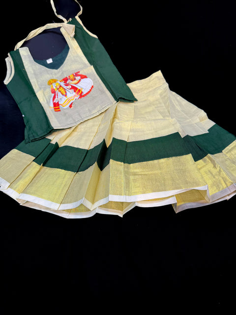 Gold Tissue based kids (Girls)Onam Special blouse and Skirt set