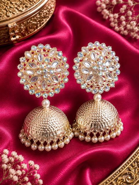 Lite Golden color Pearls & Stone Design Beautiful Jhumka very lite weight