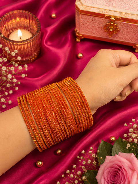 Golden Shimmer dotted metal bangles 2 dozen in 1 Set (slight variation in color & design may occur)