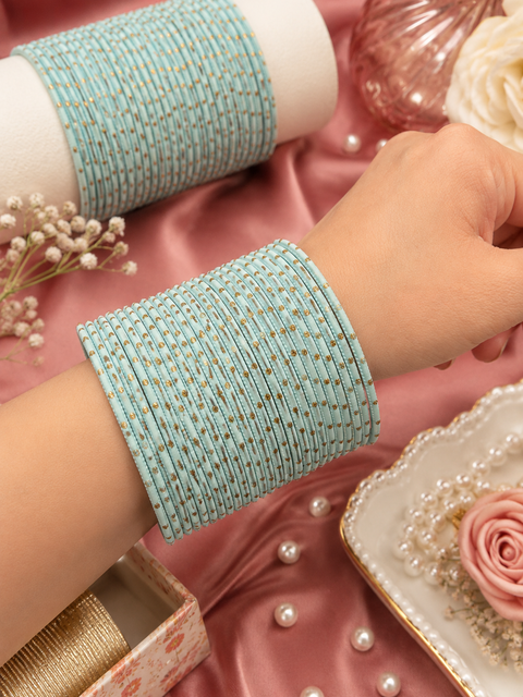 Golden Shimmer dotted metal bangles 2 dozen in 1 Set (slight variation in color & design may occur)