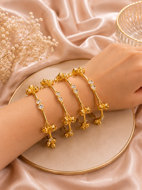 Delicate ghungroo sparkle with timeless ethnic charm , Kashmiri Style Ghungroo Bangles with Kundan stone  (price per set ( 4 bangles in 1 set)(slight variation in color and design is possible)