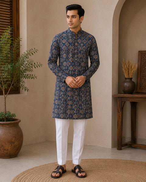 Pure cotton based Men’s Printed kurti (sizes mentioned in inches ,not according to the label on Kurti)size 44 kurti- Length 40 inches and size 46-length 42 inches ) Kurti only. Pants not included.