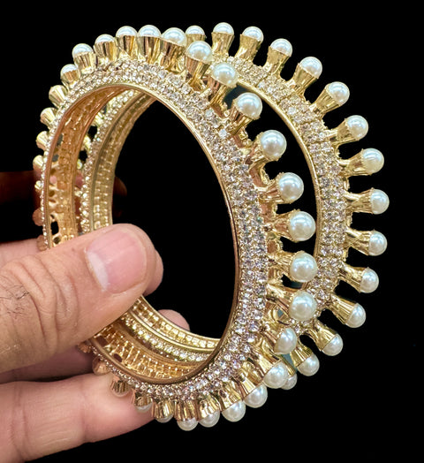 Gold color Pearls bangles set of 2 bangles (Price per set)