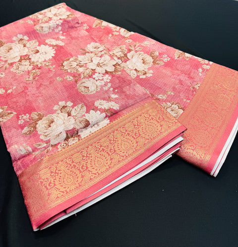 Very Soft silk based printed beautiful Saree with beautiful zari border