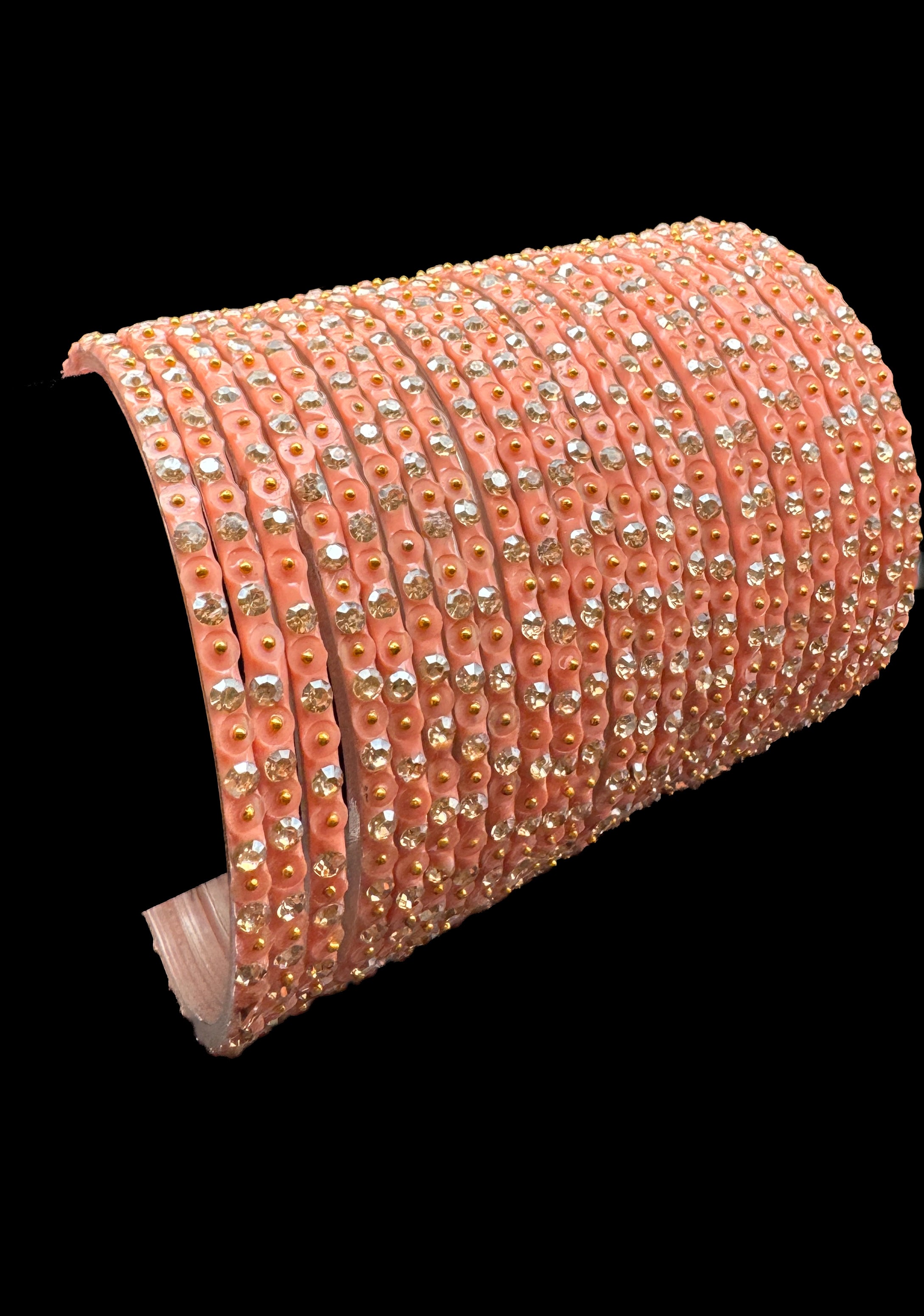 Peach color Golden jerkan Stone beautiful Glass Bangles (1 Dozen in 1