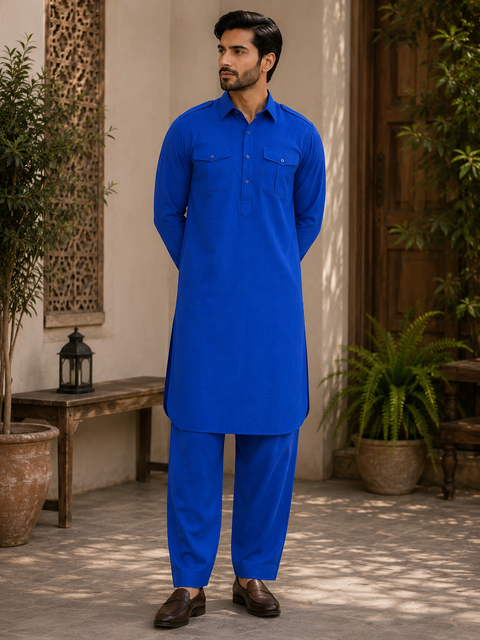 Cotton Linen kurta with pathani salwar(slight variation in color and design is possible )