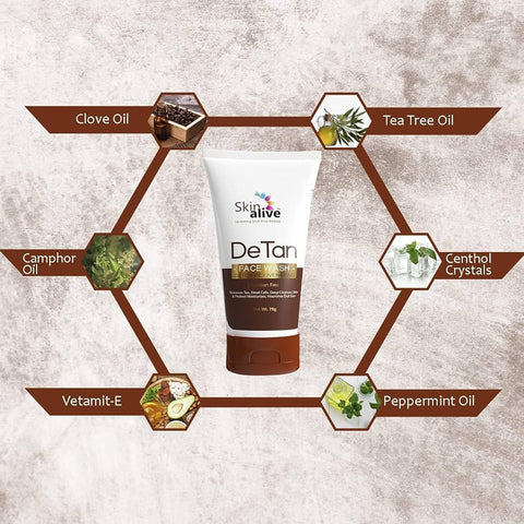 Skin Alive DeTan Face Wash, Detox-Rejuvenating, Paraben Free, Tan Removal, Deep Cleansing, 75g