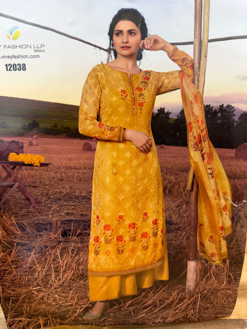 Size 42 (can be altered upto 46)Rust Orange color Pure georgette based printed work kameez with plazo Pant straight look with printed georgette dupatta