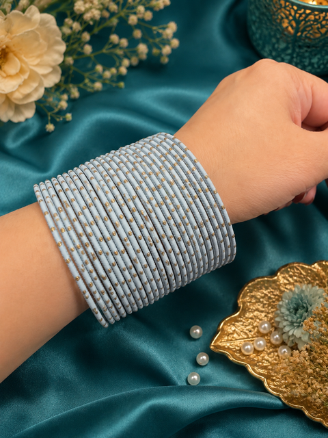 Golden Shimmer dotted metal bangles 2 dozen in 1 Set (slight variation in color & design may occur)