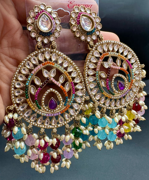 Beautiful Kundan & Pearls work bigger earrings (very lite weight)