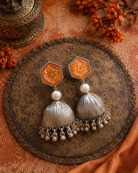 Beautiful oxidised Jhumka with colourful meenakari work( slight variations in color and design is possible)