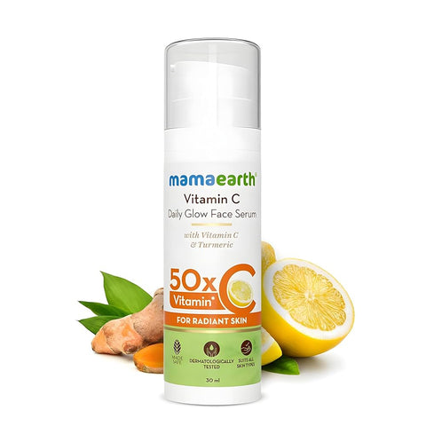Mamaearth Vitamin C Daily Glow Face Serum | Youthful Radiant Skin with Turmeric | Unisex, Lightweight Hydration for All Skin Types (30ml)