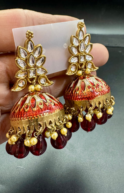 Polki stone with pearls and meenakari work beautiful Jhumka