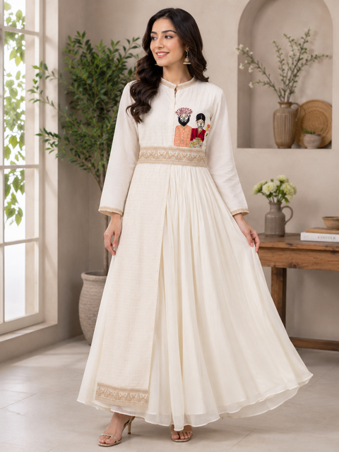 Pure & Soft khadi cotton Based Designer Embroidered Work Kurti