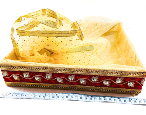 Solid wood made Shaun packing Trays with embroidery work & golden netting with golden work