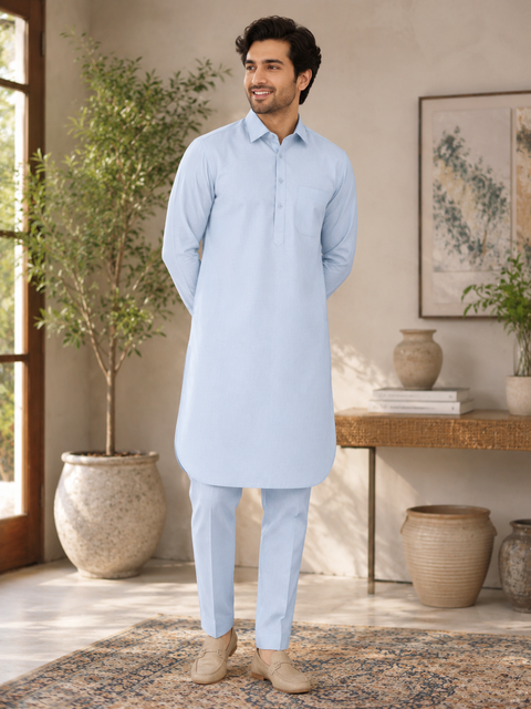 Cotton linen based Men’s kurta with Pants. (slight variation in color and design is possible )